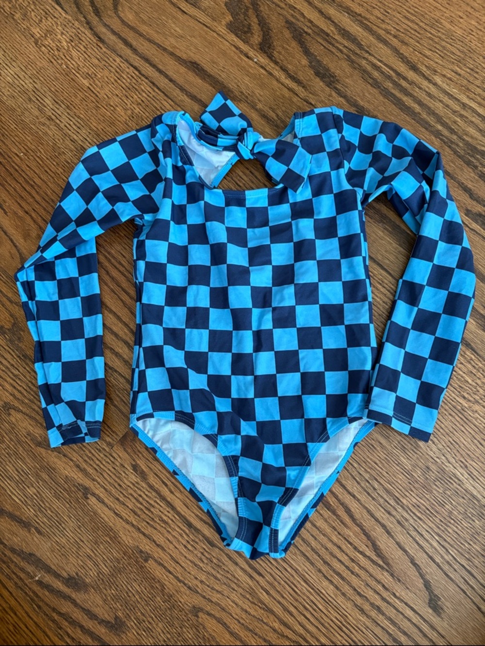 Blue & Navy Checkerboard Long Sleeve swimsuit